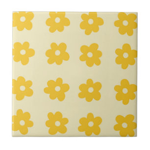 Carreau Motif simple à fleurs rétro jaune tropicale