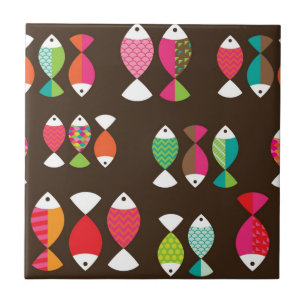 Carreau Motif sous-marin 2 de rétros poissons abstraits