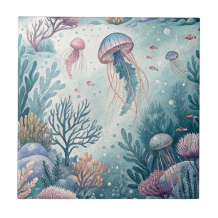 Carreau Motif sous-marin de récif de corail méduse à l'aqu