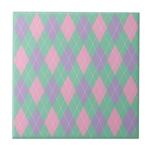 Carreau Motif stylé Argyle vert orange rose (Devant)
