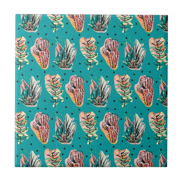 Carreau Motif Succulent de Cactus Graphiques Abstraits (Devant)