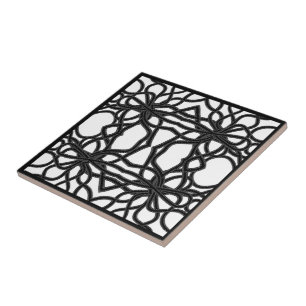 Carreau Motif symétrique courbe noir sur blanc attaché par