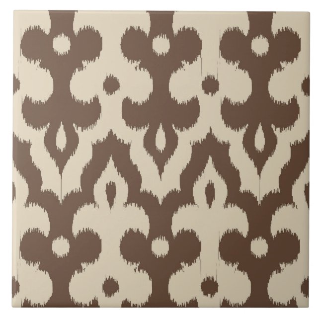 Carreau Motif, Taupe et beige de damassé d'Ikat de (Devant)
