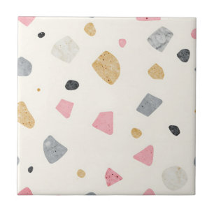 Carreau Motif Terrazzo Abstrait Rose Gris Or
