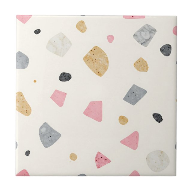 Carreau Motif Terrazzo Abstrait Rose Gris Or (Devant)