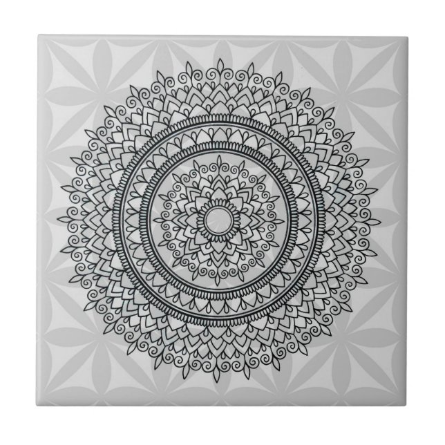 Carreau Motif tiré par la main floral gris unique de (Devant)