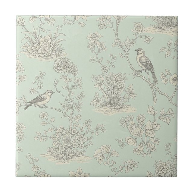 Carreau Motif Toile Botanique Élégant Oiseau Sage (Devant)