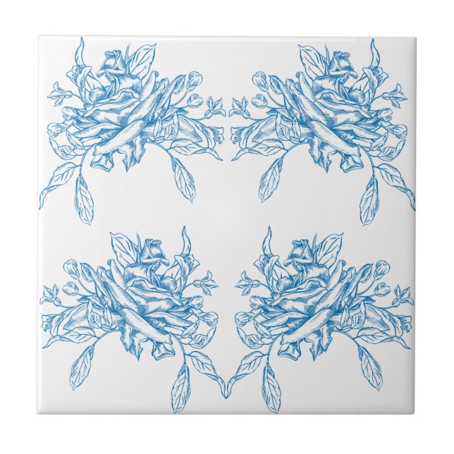 Carreau Motif Toile de Jouy Bleu (Devant)