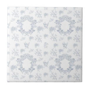Carreau Motif Toile de Jouy bleu blanc français
