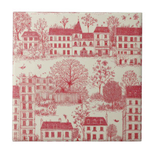 Carreau Motif Toile de Jouy Rouge Élégant de Paysage Europ