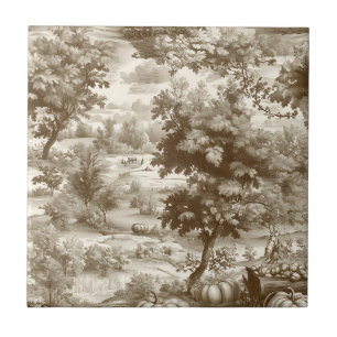 Carreau Motif Toile de Pays Français Sépia Citrouille