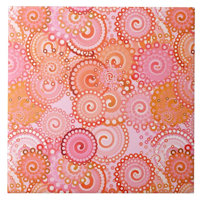 Carreau motif tourbillon fractal, corail et rose (Devant)