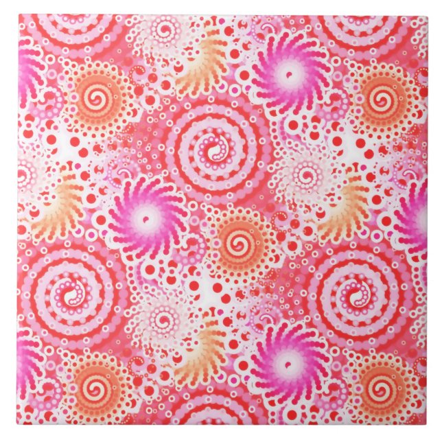 Carreau Motif tourbillon fractal, corail, rose et crème (Devant)