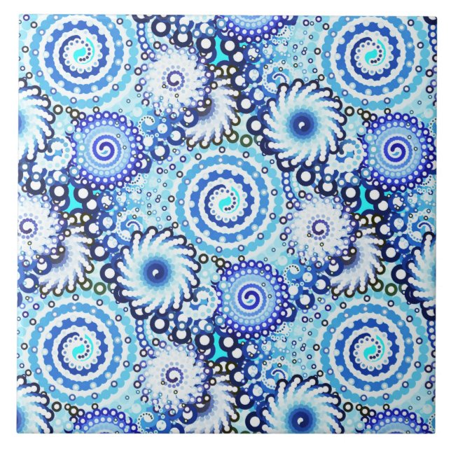 Carreau Motif tourbillon fractal, nuances bleues (Devant)