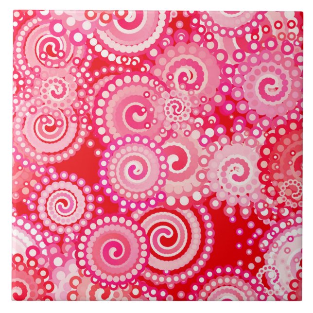 Carreau Motif tourbillon fractal, rouge et rose chaud (Devant)