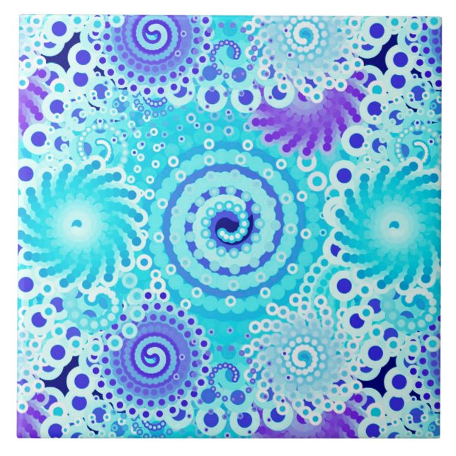 Carreau Motif tourbillon fractal, turquoise, aqua, bleu (Devant)