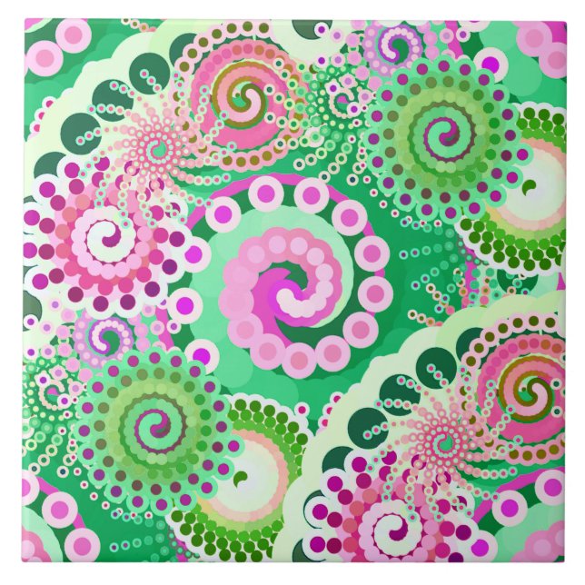Carreau Motif tourbillon fractal, vert, rose, multi (Devant)