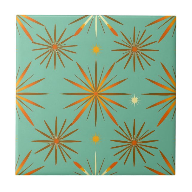 Carreau Motif Tourbillon Orange Sarcelle Rétro (Devant)