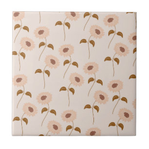 Carreau Motif Tournesol Hippie Rétro Y2K Brun Beige
