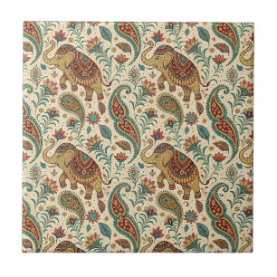 Carreau Motif traditionnel indien éléphant floral paisley
