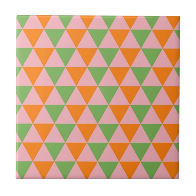 Carreau Motif triangulaire géométrique orange vert (Devant)