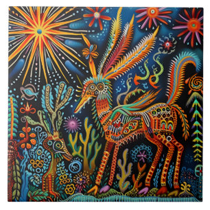 Carreau Motif tribal Abstrait et dynamique de Huichol