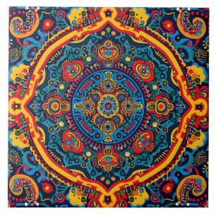 Carreau Motif tribal Abstrait et dynamique de Huichol