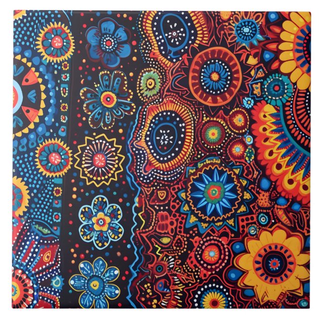 Carreau Motif tribal Abstrait et dynamique de Huichol (Devant)