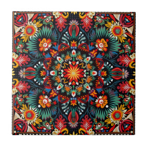 Carreau Motif tribal Abstrait et dynamique de Huichol