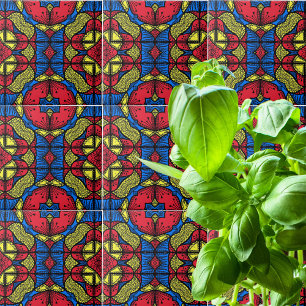 Carreau Motif tribal africain bleu rouge jaune