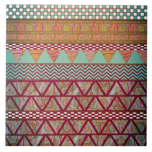 Carreau Motif tribal ambre turquoise foncé de rayures de
