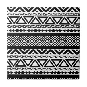 Carreau Motif tribal aztèque blanc noir