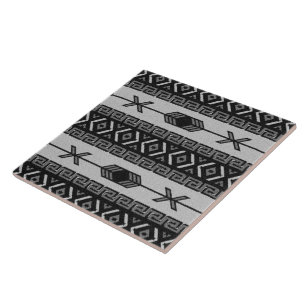 Carreau Motif tribal aztèque de sud-ouest noir et blanc