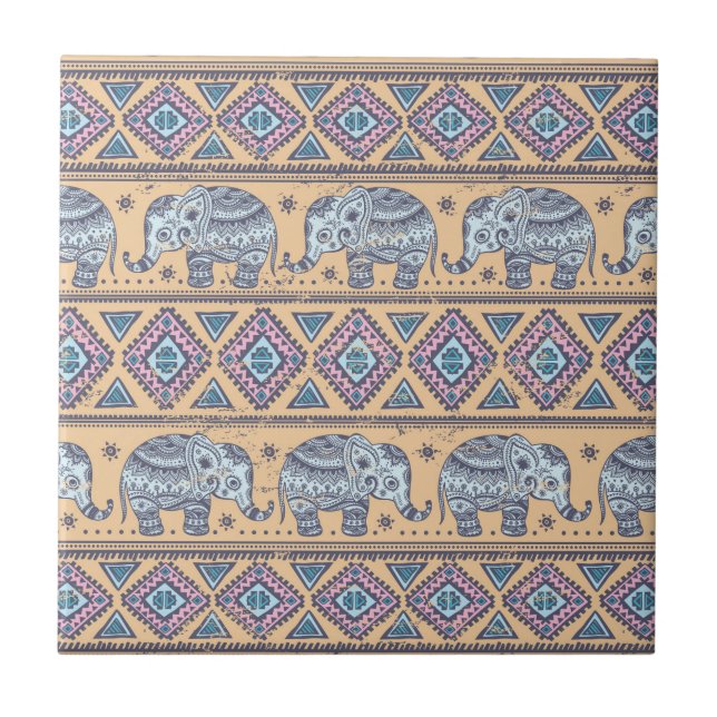 Carreau Motif tribal Blue Ethnic Elephant (Devant)