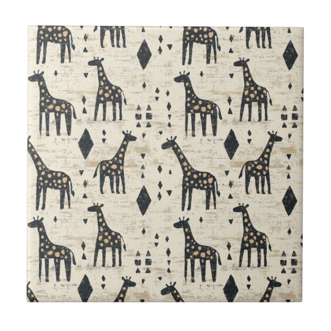 Carreau Motif tribal de girafe bohème (Devant)