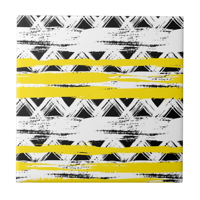 Carreau Motif tribal de rayures jaunes blanches noires (Devant)