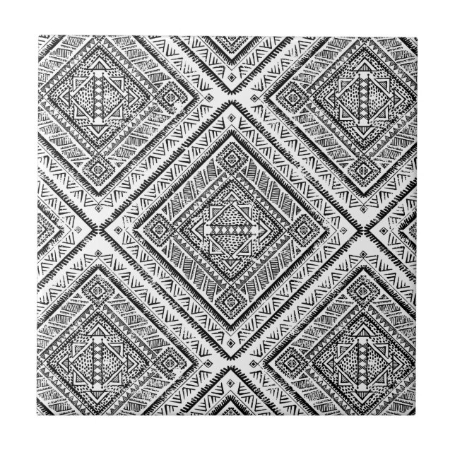 Carreau Motif tribal des Aztèques noirs et blancs Cool (Devant)