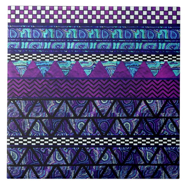 Carreau Motif tribal mauve-foncé de rayures de Boho (Devant)