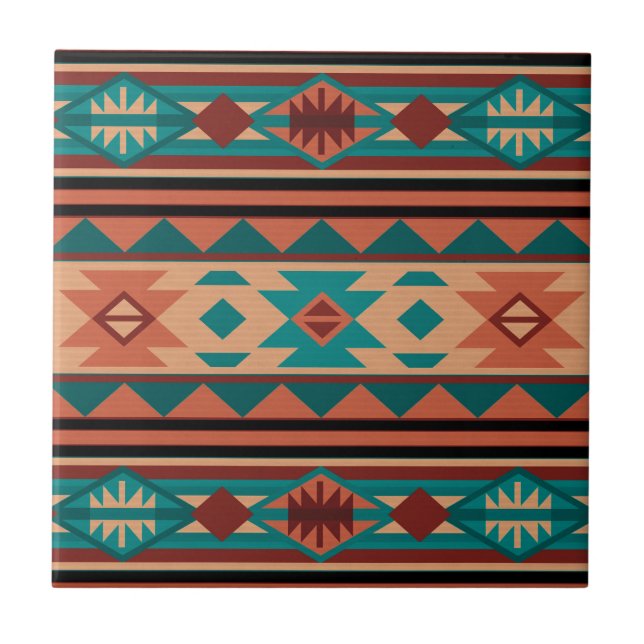 Carreau Motif Tribal Sud-Ouest Turquoise Terracotta (Devant)