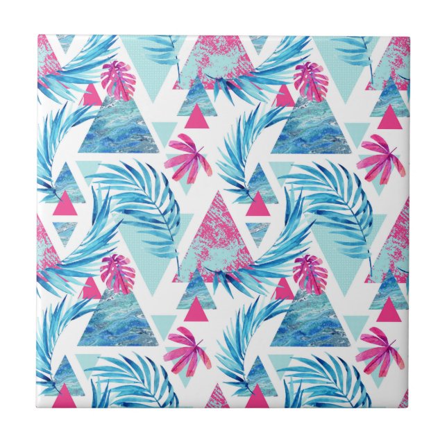 Carreau Motif tropical de feuille d'aquarelle abstraite (Devant)