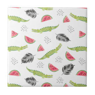 Carreau Motif tropical de pastèque et de crocodile