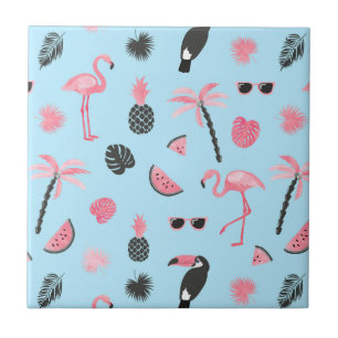 Carreau Motif tropical d'été rose et bleu