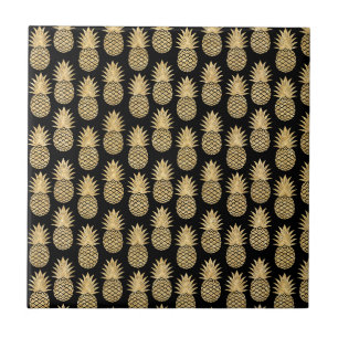 Carreau Motif tropical élégant d'ananas de noir et d'or