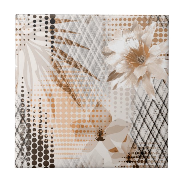 Carreau Motif tropical gris, beige. (Devant)
