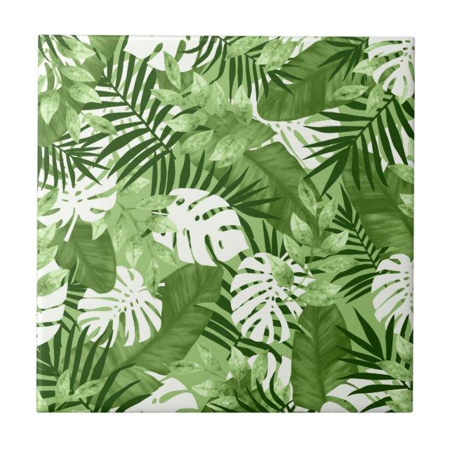 Carreau Motif tropical vert de feuille (Devant)