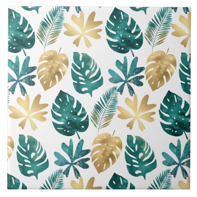 Carreau Motif tropical Vert Jaune Palm Feuille (Devant)