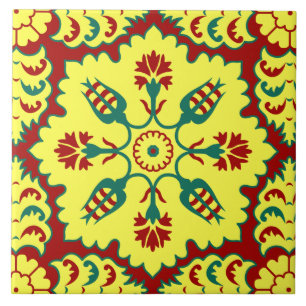 Carreau Motif tulipe turc ottoman en rouge et jaune