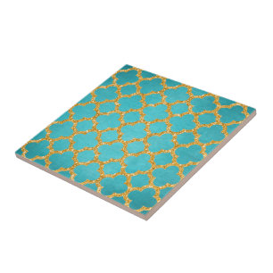 Carreau Motif turquoise chic de Quatrefoil de Marocain de