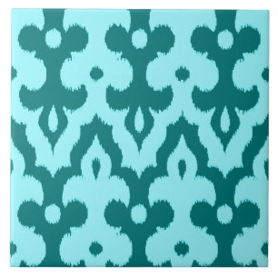Carreau Motif, turquoise et Aqua de damassé d'Ikat de