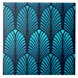 Carreau Motif, turquoise et marine de plume d'art déco